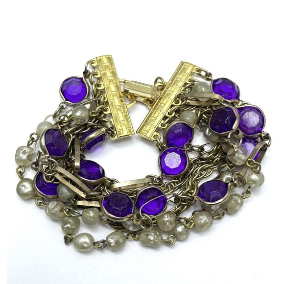 Vintage Purple Pearl Beaded Bracelet
